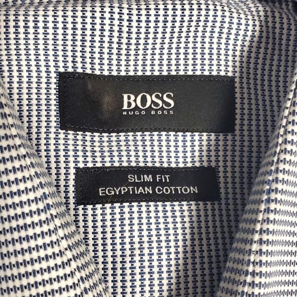 BOSS Hugo Boss Shirt Mens 41 White Gray Slim Fit Egyptian Cotton Button Up - Picture 4 of 8